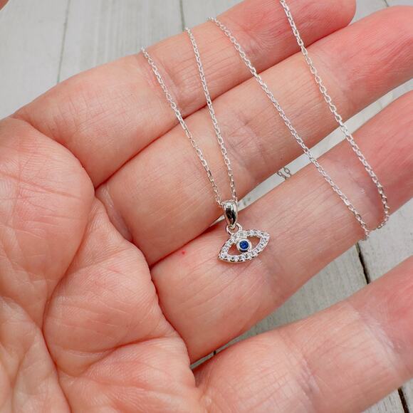 Evil Eye Minimalist Necklace, Dainty, Cz Necklace - Picture 2 of 5